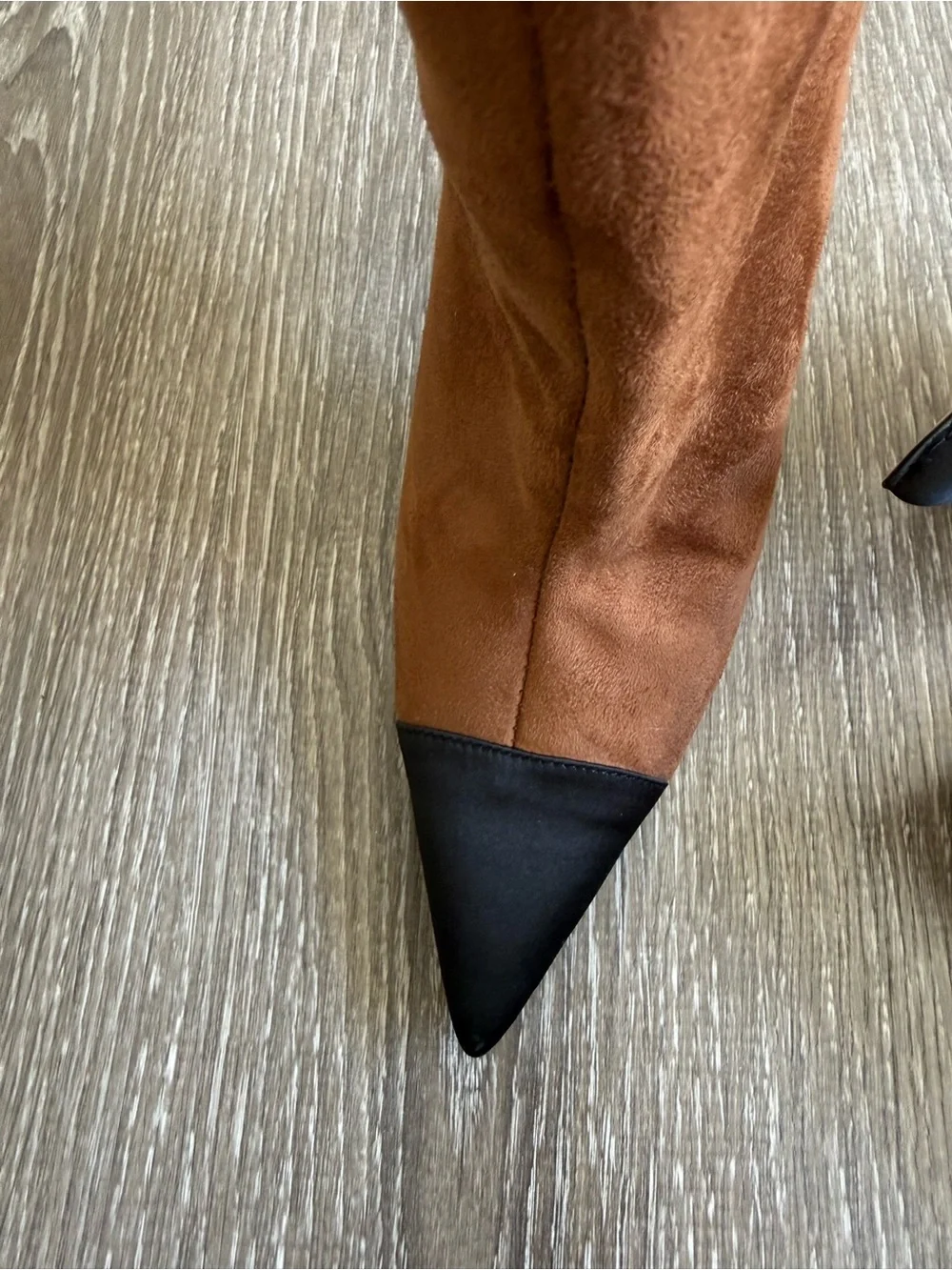 Good American Tan Over the Knee Slouch Boots Sz 7.5 Pointed Toe Stiletto NWOT